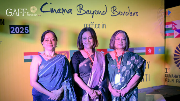 (L-R) Sheeba Chaddha-Actress, Prerana Barbarooah-Filmmaker and Monita Borgohain-Honorary Festival Director of GAFF, on the opening day of Guwahati Asian Film Festival
