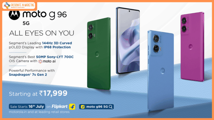 Motorola Launches moto g96 5G – A True Bestseller Upgrade That Disrupts India’s Sub-20K Market with Segment-Leading Features Including 144Hz 3D Curved pOLED Display with IP68 Protection, 50MP OIS Sony LYTIA™ 700C OIS Camera with moto ai, and Snapdragon 7s Gen 2 Processor, at an Unbelievable Starting Price of Just ₹17,999