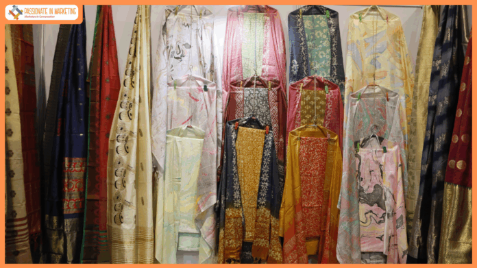 A striking display of handloom textiles on display at NABARD’s National Handloom Day Exhibition