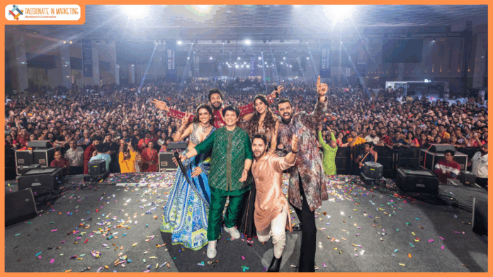 The cast of Sunny Sanskari Ki Tulsi Kumari, including Varun Dhawan and Janhvi Kapoor joins Falguni Pathak on stage as Radiance Dandiya Navratri Utsav 2025 marks a week of festive celebrations