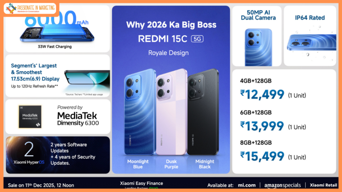Xiaomi India Launches REDMI 15C 5G With Sleek Design, Immersive Display and Dependable Performance