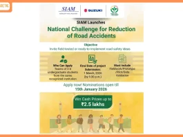Mumbai, 23rd December 2025: Reinforcing its commitment to promote road safety among young citizens, the Society of Indian Automobile Manufacturers (SIAM), under its flagship “सुरक्षित सफर (Safe Journey)” initiative, has launched the National Road Accident Reduction Challenge 2026, a unique nationwide competition designed to promote road safety and encourage innovative thinking and solution finding on the subject. The challenge invites undergraduate college students to develop practical, field-ready solutions aimed at improving road safety in India. Recognising college students as powerful ambassadors of change, this initiative by SIAM seeks to harness their creativity, leadership, and design thinking to address real-world road safety challenges. This challenge aims to ignite youth leadership, foster accountability, and encourage solution-oriented innovation, aligned with the national priority of reducing road accidents and fatalities. Commenting on the initiative, Mr. Prashant K Banerjee, Executive Director, SIAM, said, “In India, around 485 people lose their life daily due to road accidents. India’s young minds have the power to drive real change on our roads. The National Road Accident Reduction Challenge 2026 is designed to channel their creativity, problem-solving skills, and sense of responsibility into practical interventions that can be implemented on the ground. By engaging students as partners in road safety, SIAM aims to foster a culture of accountability, innovation, and safer mobility for the nation.” Also, commenting on Suzuki Motorcycle India’s association with the initiative, Mr. Devashish Handa, Executive Officer, SMIPL said, “Road safety is a key focus area of Suzuki Motorcycle India’s CSR efforts. We believe that student-led innovation can contribute meaningfully to safer mobility in India. Through SIAM’s National Road Accident Reduction Challenge 2026, we aim to strengthen road safety ethics among the young generation and encourage practical, on-ground interventions to help bring down road fatalities.” The competition is open to undergraduate students from all recognized institutions across India, with teams of 2 to 4 students, supported by faculty or institutional endorsement. The competition invites ready-to-implement or field-tested ideas across themes such as user-centric interventions, technology-driven safety, infrastructure improvement, and evaluation and enforcement. Participants are required to submit a 15–20 slide concept deck, supported by fieldwork, data validation, prototypes, pilots, or interviews. An optional two-minute video or demo may also be submitted. The nomination deadline is 15 January 2026, and the final project submission date is 1 March 2026. Registration for the competition may be done by scanning the below QR: Shortlisted teams will present their solutions to a national jury comprising representatives from SIAM, OEMs, transport authorities, NGOs, and media. The winning team will receive a cash prize of Rs.2.50 lakh and will be felicitated at SIAM’s SAFE Annual Convention 2026. In alignment with its vision of Building the Nation Responsibly, SIAM and its members continue to work closely with governments, corporations, and key stakeholders to drive safer and greener mobility across the country.