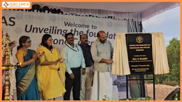 Minister P. Rajeev Lays FoundaƟon Stone for CRMAS Research & Manufacturing Centre at Bio 360 Life Sciences Park