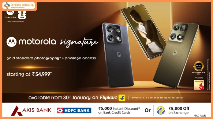 Motorola elevates the flagship segment in India with Motorola Signature - featuring one of the world’s best cameras certified by DXOMARK^, India’s first 24X7 privilege services with Signature Club, luxurious finishes and flagship performance and AI – starting at just Rs. 54,999*