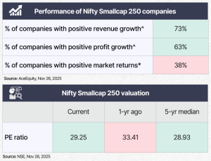 Finally, after a year of relative underperformance, the small cap segment has seen moderation in valuations across pockets, even as fundamentals for many companies have continued to improve. This combination of improving fundamentals and more reasonable valuations has broadened the opportunity set for bottom-up stock selection.
