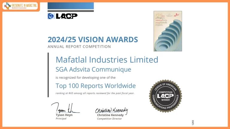 Mafatlal Industries Emerges Among the World’s Top 100 Reports at 2024-25 LACP Vision Award