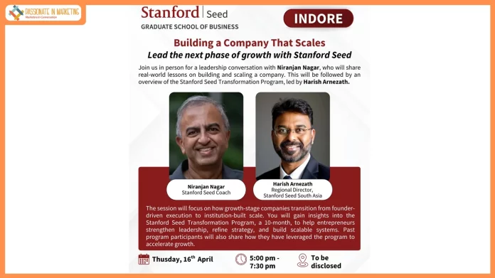 Stanford Seed to Host “Building a Company That Scales” Leadership Session in Indore