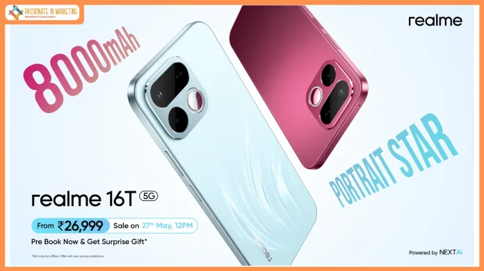 realme 16T 5G goes on first sale from 27th May with 8000mAh Battery and 50MP Sony AI Portrait Camera.