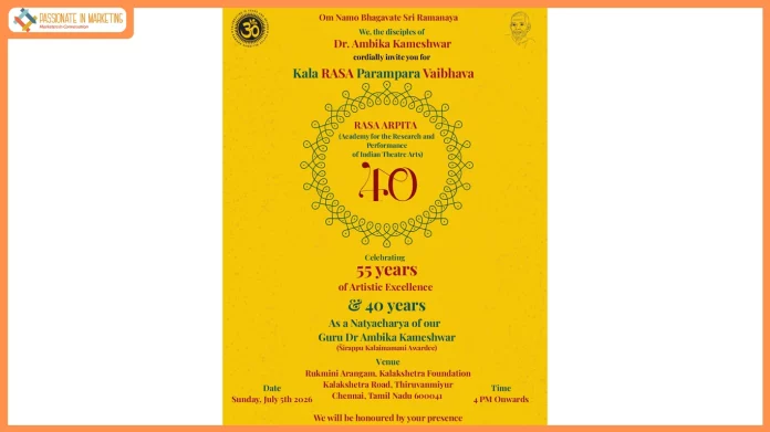 Celebrating 55 Years of Artistic Excellence and 40 Years of Natyacharya Excellence of Dr. Ambika Kameshwar, RASA presents Kala RASA Parampara Vaibhava
