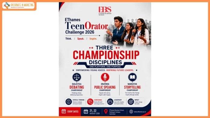 EThames Business School announces TeenOrator Challenge 2026, a first-of-its-kind inter-school communication skills championship for students of Classes IX to XII across Telangana and seek entries from the school