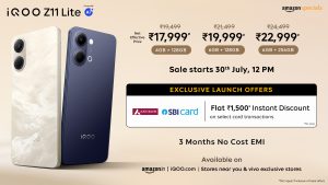 Customers can avail the following offers on the purchase of iQOO Z11 Lite:
Flat 1,500 Instant Discount on select SBI and Axis credit cards
Up to 3 months no cost EMI 
