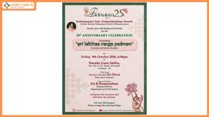 Kalaimamani Smt. Padmalaksshme Suresh's Padmalaya school of Bharatanatyam Celebrates Silver Jubilee With Year Long Festivities
